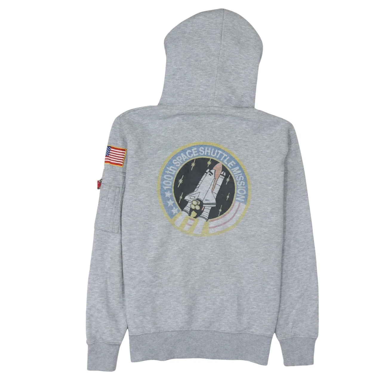 Alpha Industries Grey Hoodie Men's Small NASA Printed Logo Flag Sleeve Pocket Sweatshirt sold by Vintage Club product image thumbnail 2