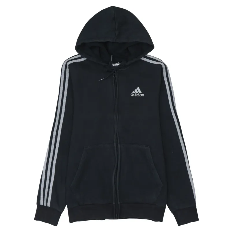 Adidas Black Zip Hoodie Men's Small Embroidered Logo Three Stripe Sleeves Fleece Top sold by Vintage Club