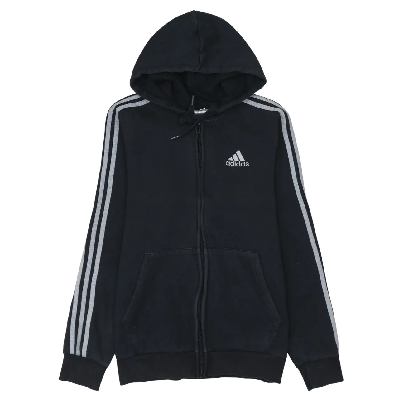 Adidas Black Zip Hoodie Men's Small Embroidered Logo Three Stripe Sleeves Fleece Top sold by Vintage Club