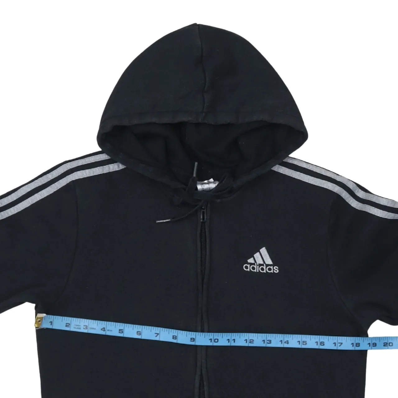Adidas Black Zip Hoodie Men's Small Embroidered Logo Three Stripe Sleeves Fleece Top sold by Vintage Club product image thumbnail 5