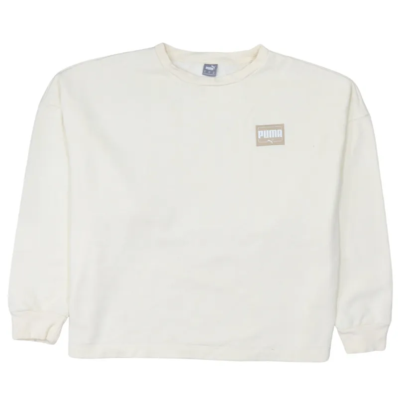 Puma Cream Long Sleeve Sweatshirt Women's XXLarge Small Chest Printed Box Logo Pullover Top made by Puma