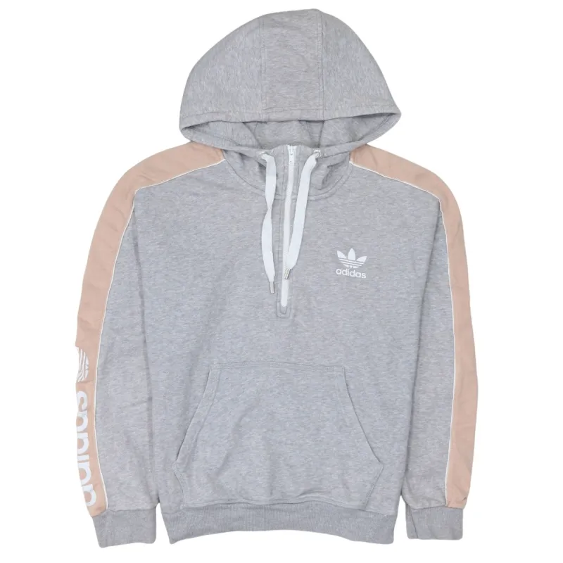 Adidas Grey Hoodie Women’s Large Half Zip Trefoil Printed Logo Contrast Sleeve Sweatshirt sold by Vintage Club