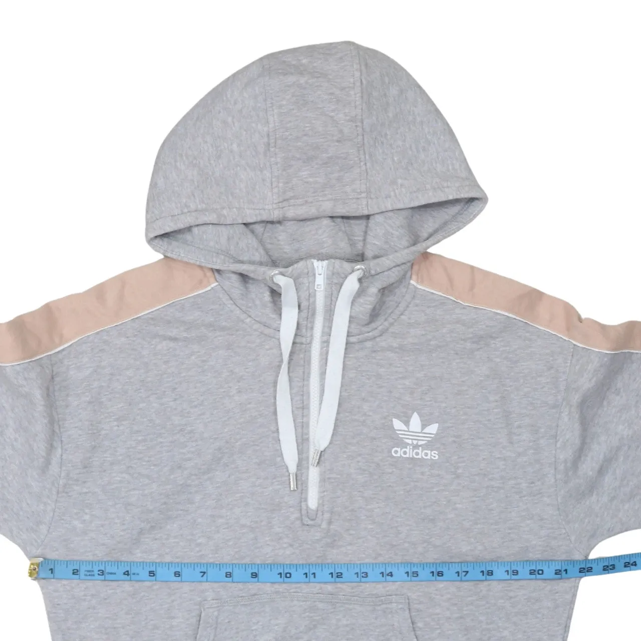 Adidas Grey Hoodie Women’s Large Half Zip Trefoil Printed Logo Contrast Sleeve Sweatshirt sold by Vintage Club product image thumbnail 5