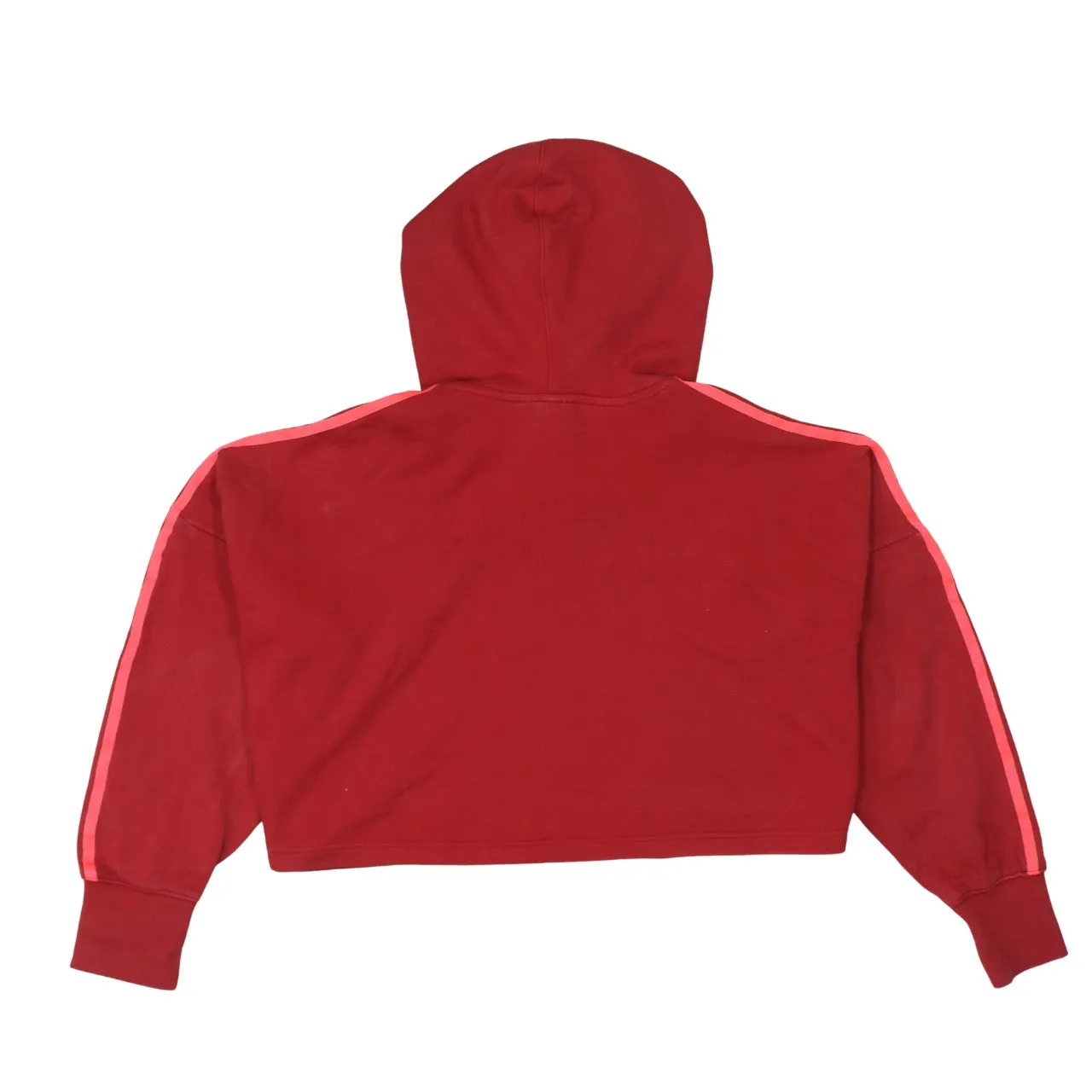 Adidas Burgundy Red Hoodie Women’s Small Cropped Three Stripe Sleeves Embroidered Logo Sweatshirt sold by Vintage Club product image thumbnail 2