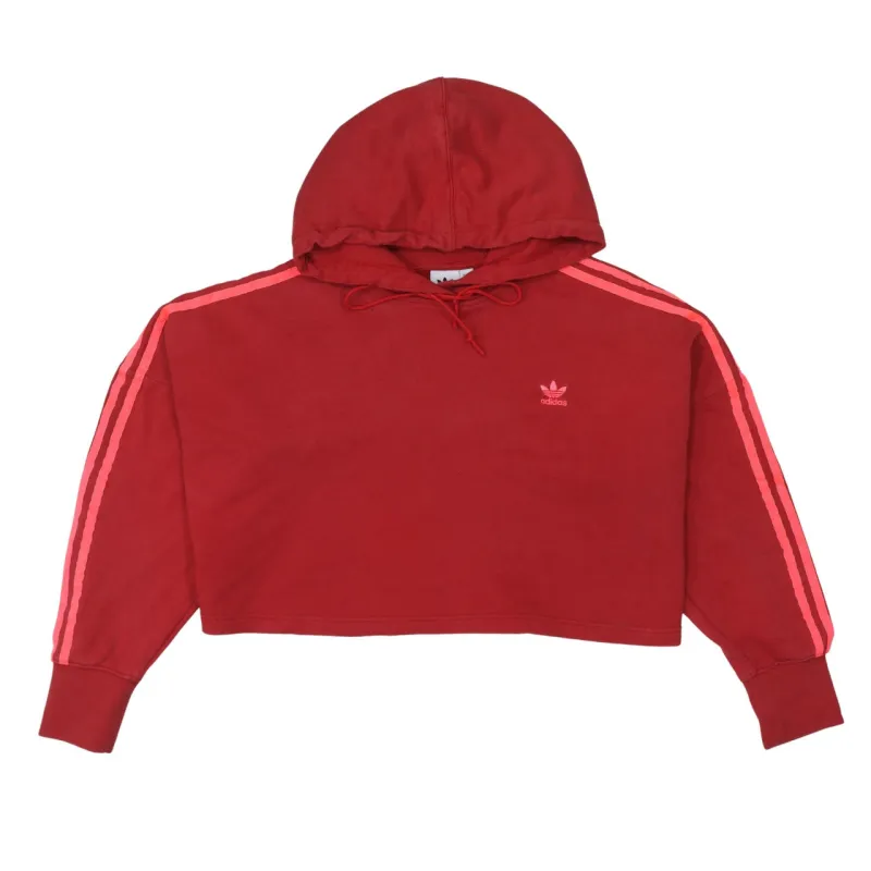 Adidas Burgundy Red Hoodie Women’s Small Cropped Three Stripe Sleeves Embroidered Logo Sweatshirt sold by Vintage Club