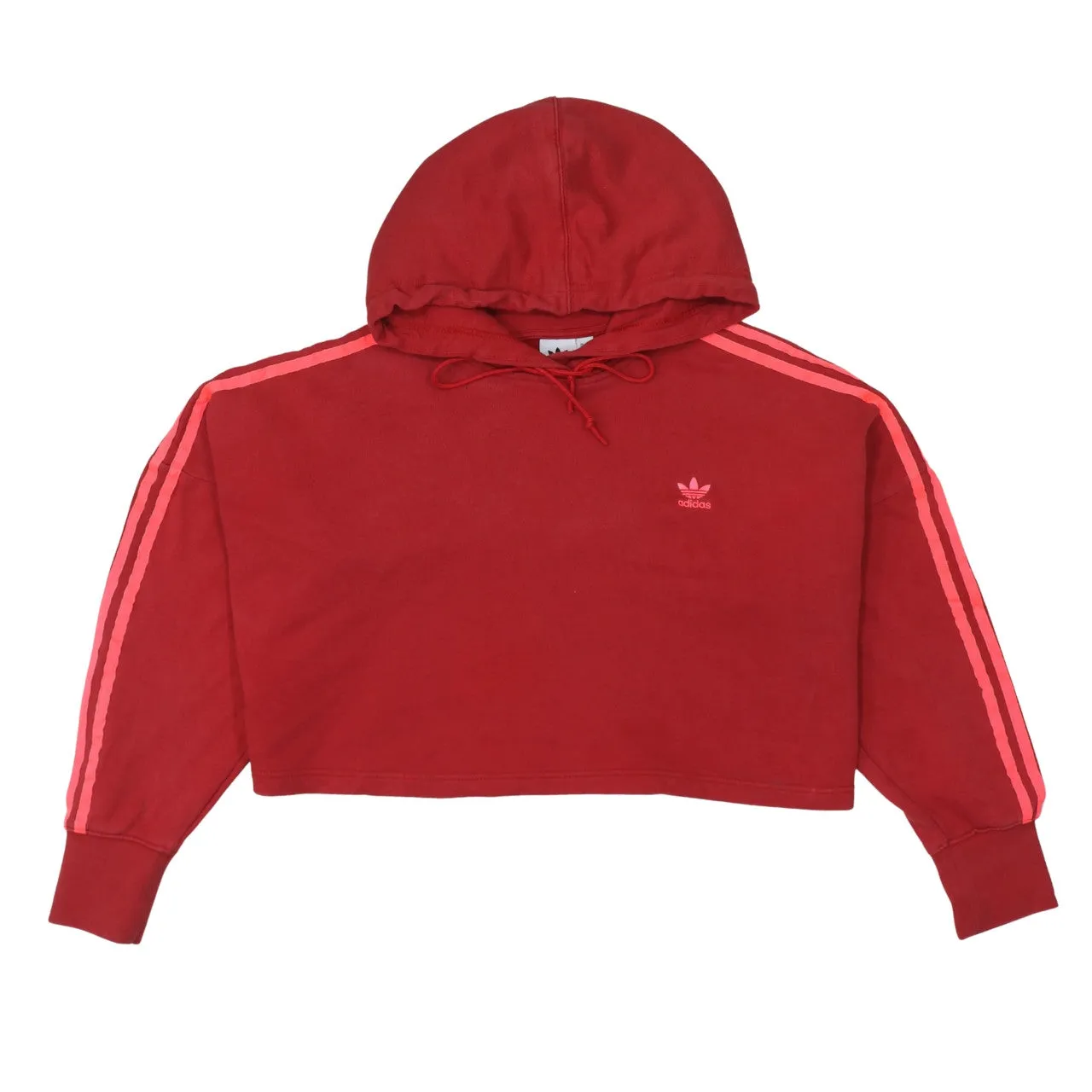 Adidas Burgundy Red Hoodie Women’s Small Cropped Three Stripe Sleeves Embroidered Logo Sweatshirt sold by Vintage Club