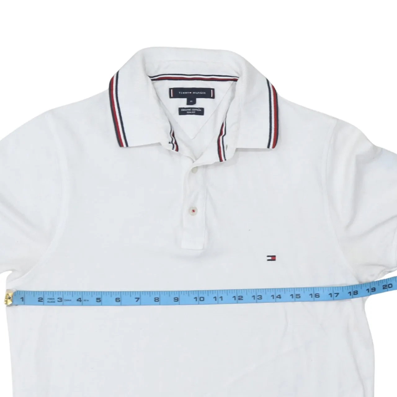 Tommy Hilfiger White Polo Shirt Women’s Medium Flag Logo Tipped Collar Cuffs Casual Top sold by Vintage Club product image thumbnail 5