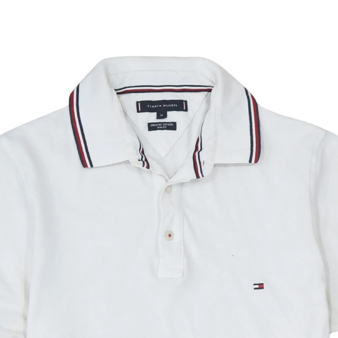 Tommy Hilfiger White Polo Shirt Women’s Medium Flag Logo Tipped Collar Cuffs Casual Top sold by Vintage Club product image thumbnail 3