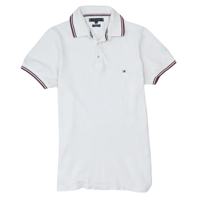 Tommy Hilfiger White Polo Shirt Women’s Medium Flag Logo Tipped Collar Cuffs Casual Top made by Tommy Hilfiger
