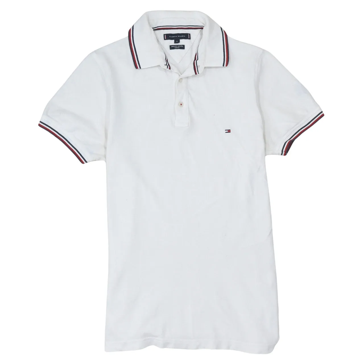 Tommy Hilfiger White Polo Shirt Women’s Medium Flag Logo Tipped Collar Cuffs Casual Top sold by Vintage Club