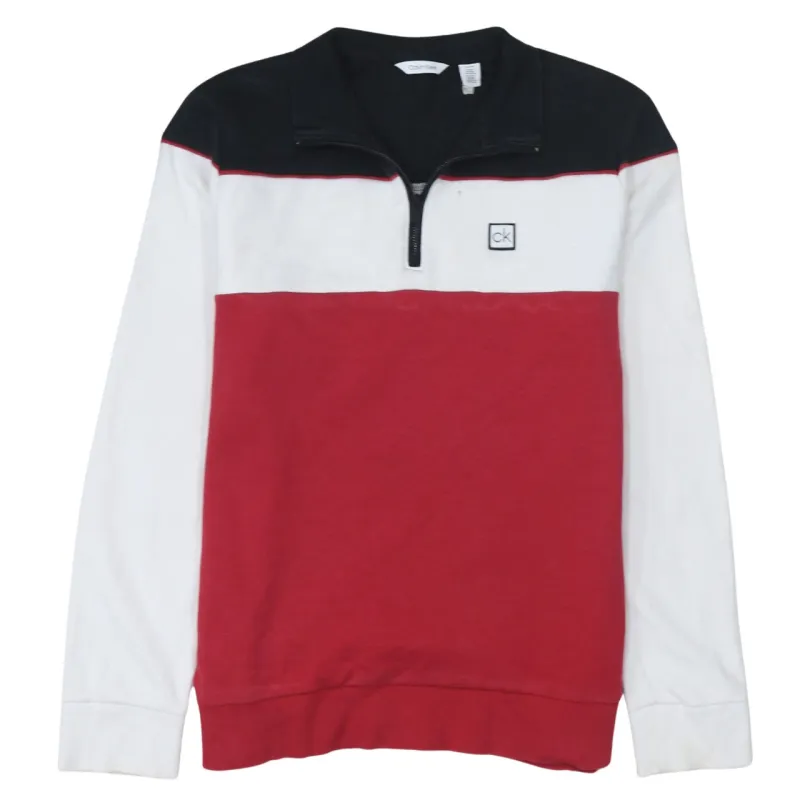 Calvin Klein Black White Red Sweatshirt Men's Small Quarter Zip Embroidered CK Logo Pullover Top made by Calvin Klein