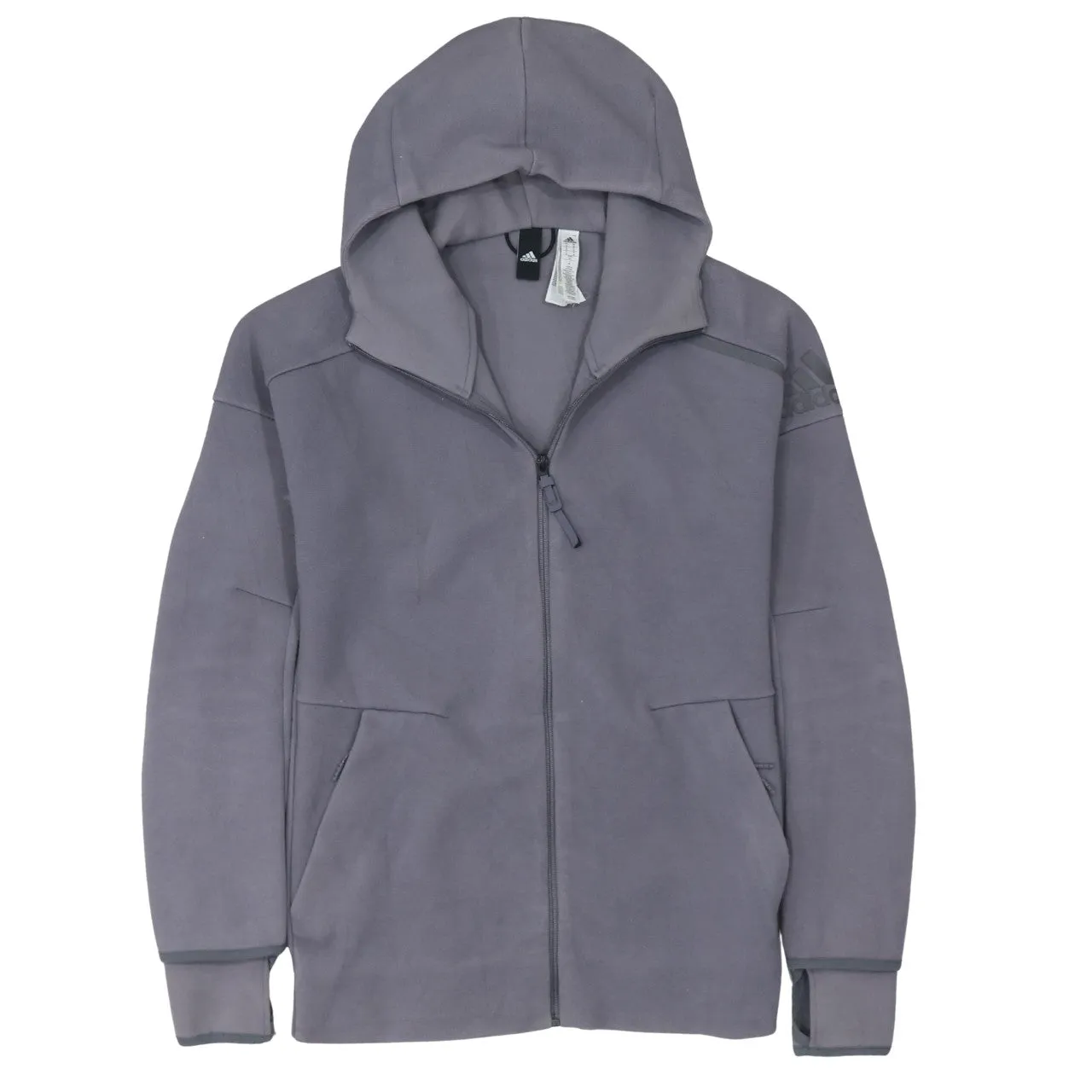 Adidas Grey Full Zip Hoodie Men's Small Subtle Logo Front Pockets Casual Sweatshirt sold by Vintage Club