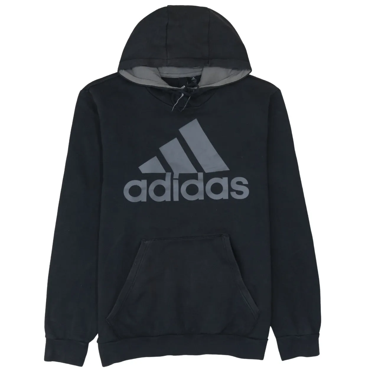 Adidas Black Hoodie Men's Medium Big Logo Printed Front Pouch Pocket Pullover Sweatshirt sold by Vintage Club