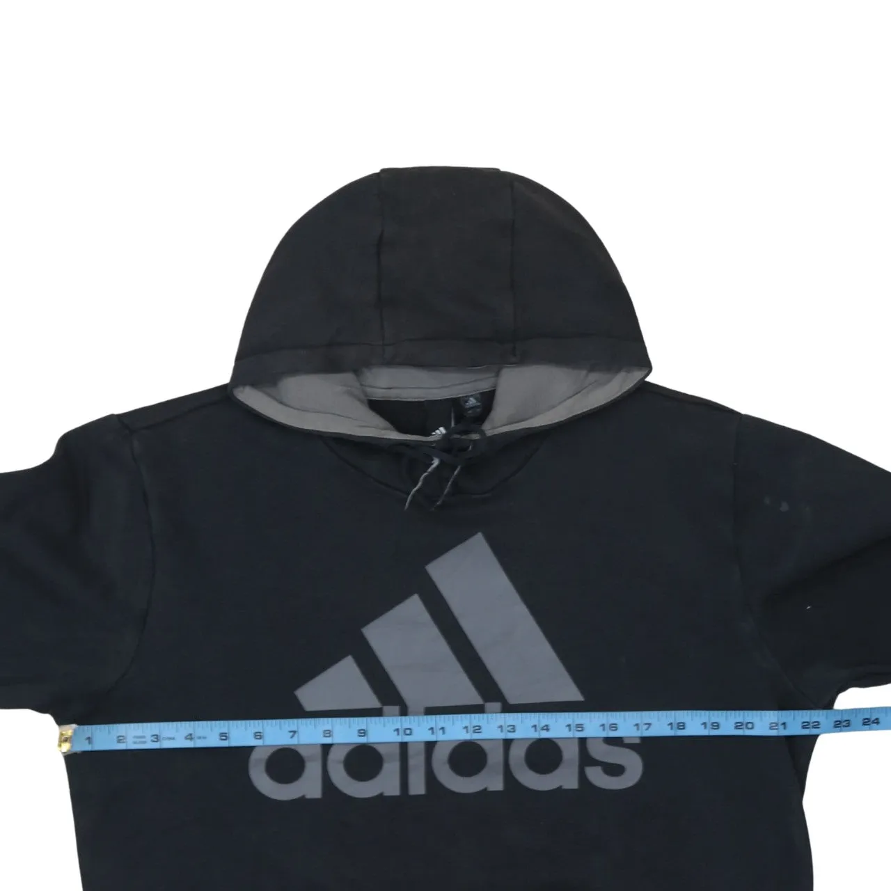 Adidas Black Hoodie Men's Medium Big Logo Printed Front Pouch Pocket Pullover Sweatshirt sold by Vintage Club product image thumbnail 5