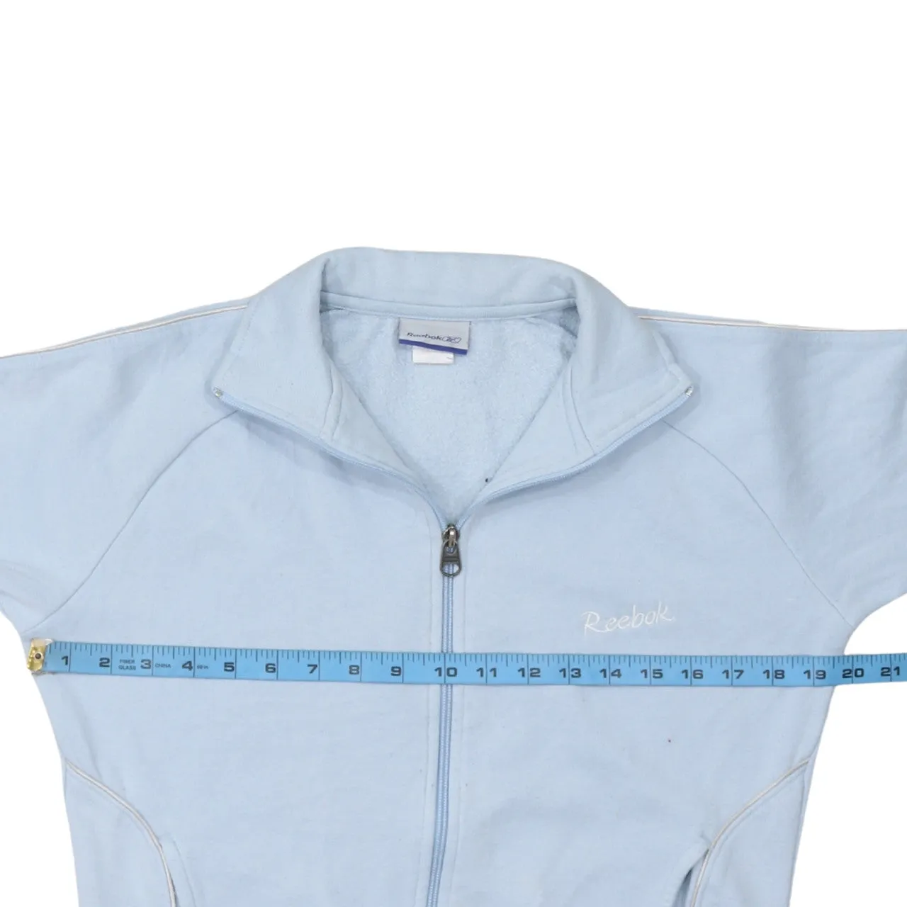 Reebok Light Blue Zip Sweatshirt Women’s Large Embroidered Logo Funnel Neck Pockets Track Top sold by Vintage Club product image thumbnail 5