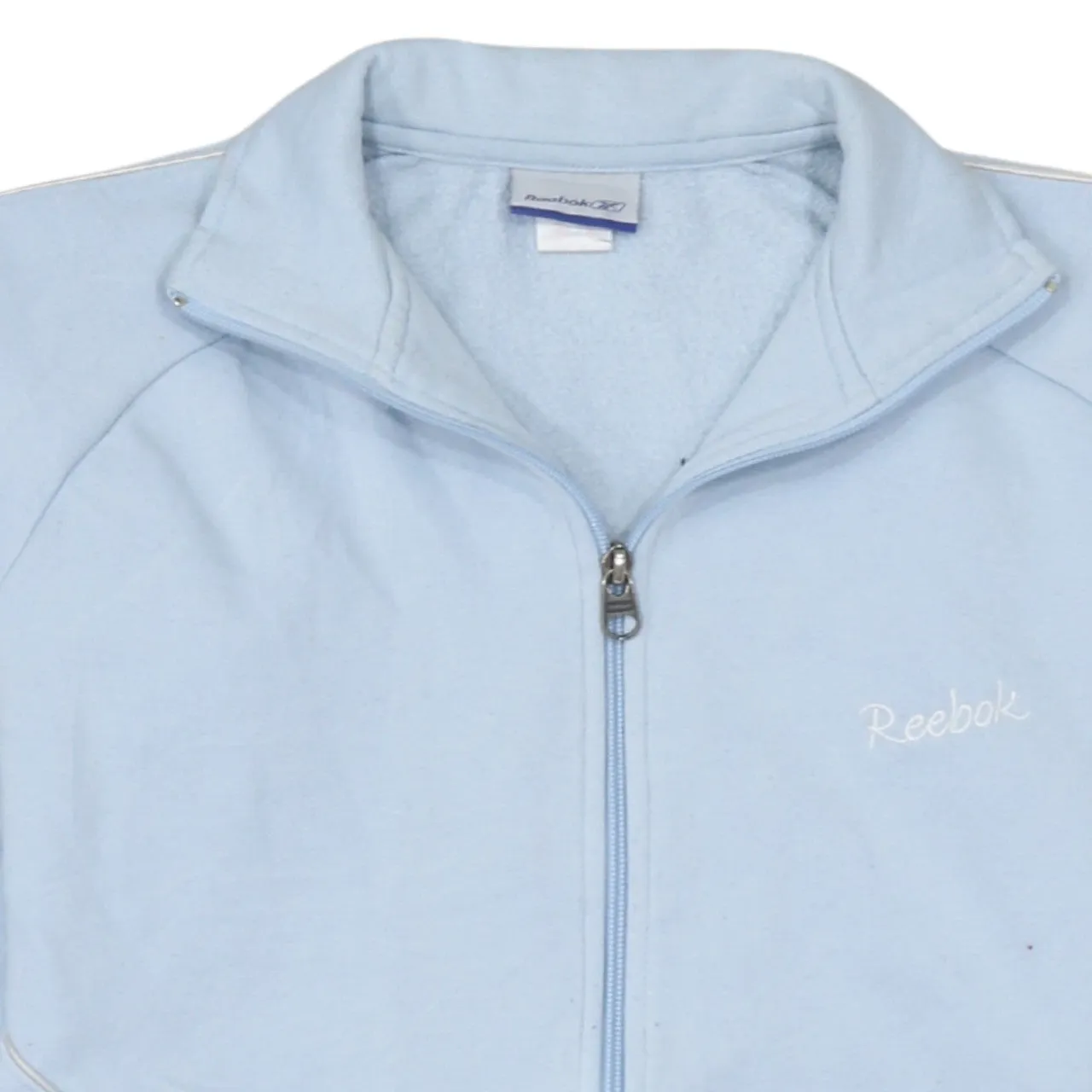 Reebok Light Blue Zip Sweatshirt Women’s Large Embroidered Logo Funnel Neck Pockets Track Top sold by Vintage Club product image thumbnail 3