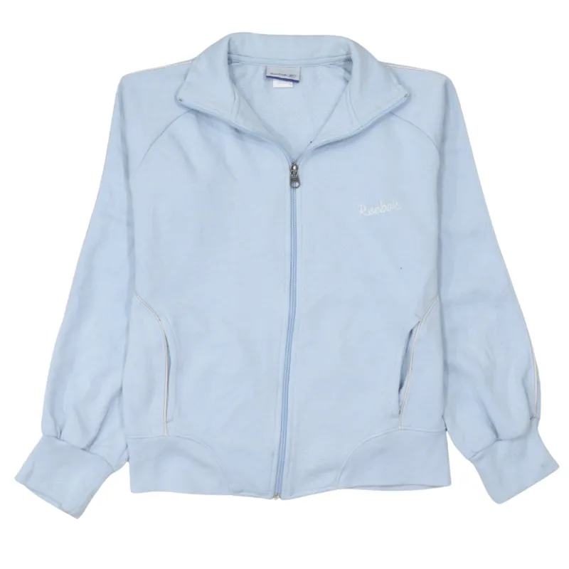 Reebok Light Blue Zip Sweatshirt Women’s Large Embroidered Logo Funnel Neck Pockets Track Top made by Reebok