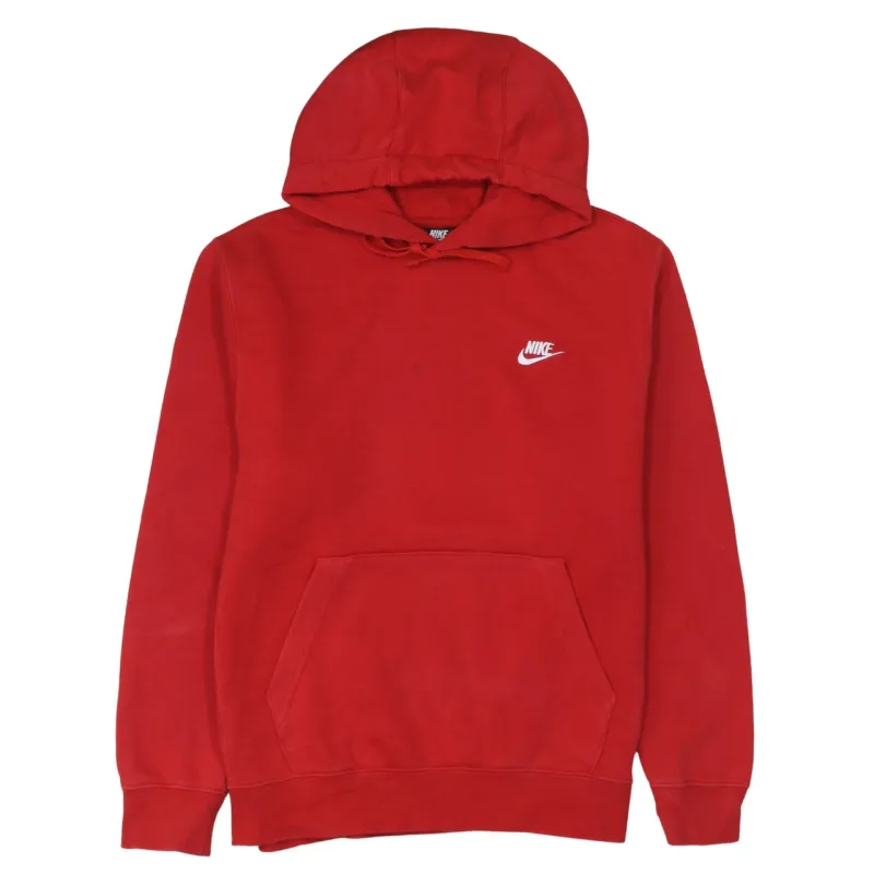 Nike Red Hoodie Men's Medium Embroidered Swoosh Logo Front Pocket Pullover Sweatshirt made by Nike