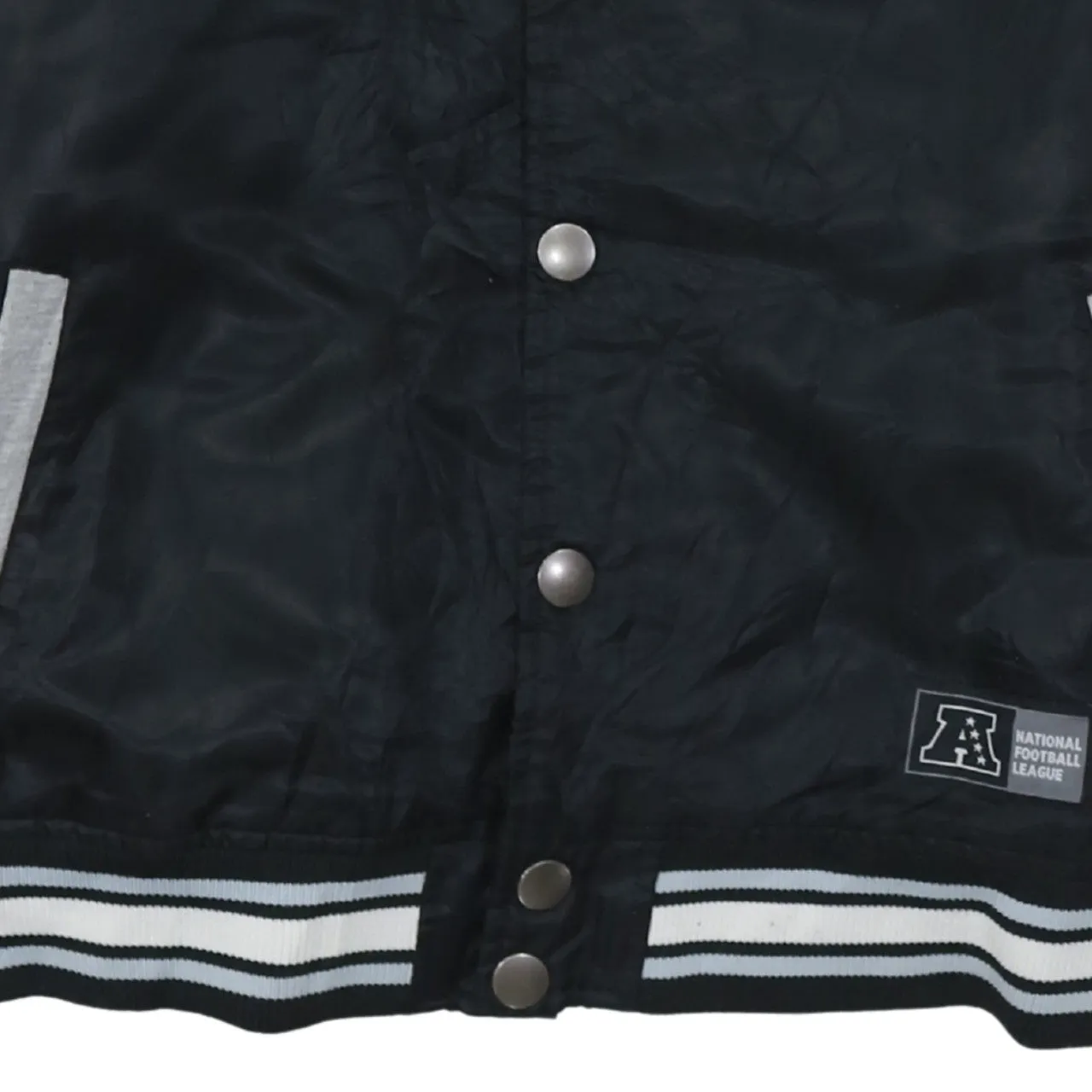 NFL Black Grey Raiders Hoodie Women's Large Embroidered Logo Snap Varsity Jacket sold by Vintage Club product image thumbnail 4
