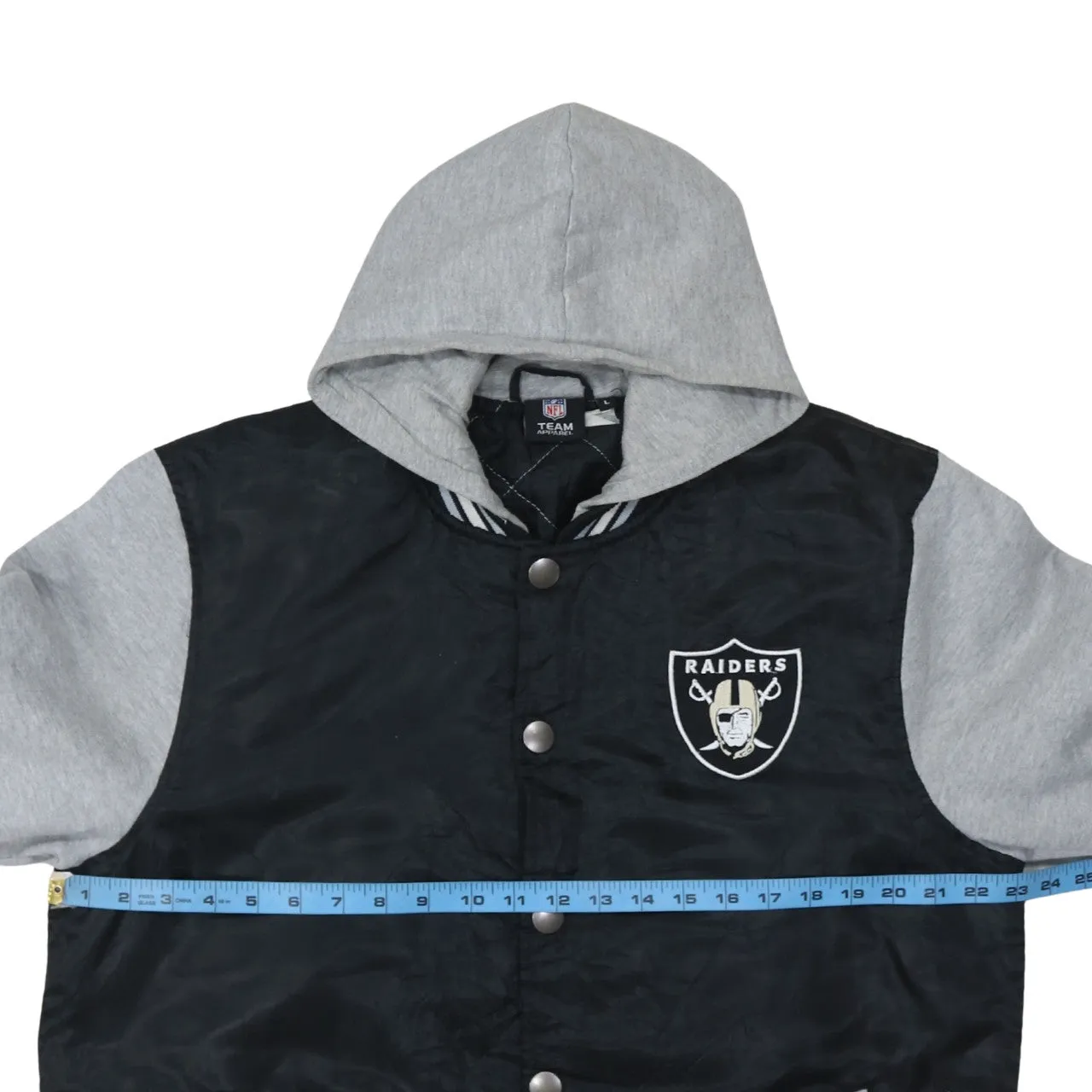 NFL Black Grey Raiders Hoodie Women's Large Embroidered Logo Snap Varsity Jacket sold by Vintage Club product image thumbnail 5