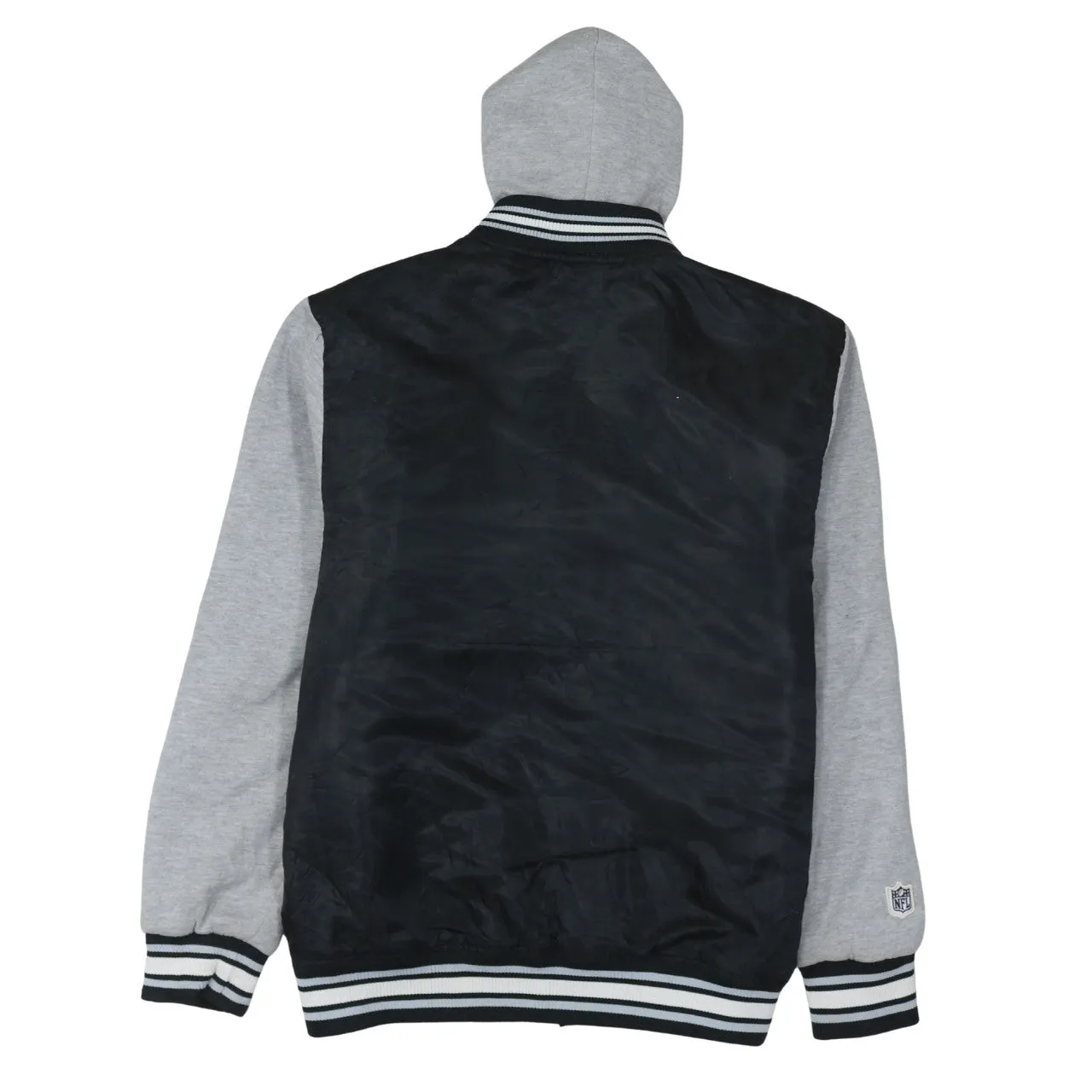 NFL Black Grey Raiders Hoodie Women's Large Embroidered Logo Snap Varsity Jacket sold by Vintage Club product image thumbnail 2