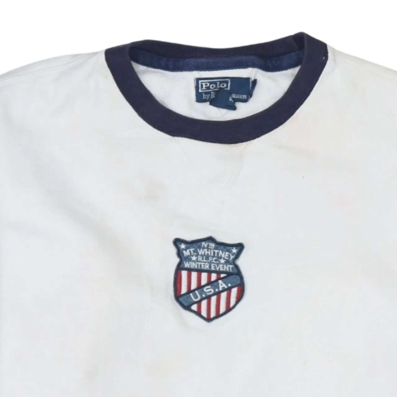 Polo Ralph Lauren White Sweatshirt Men's Large Embroidered Crest Navy Trim Pullover Top sold by Vintage Club product image thumbnail 3