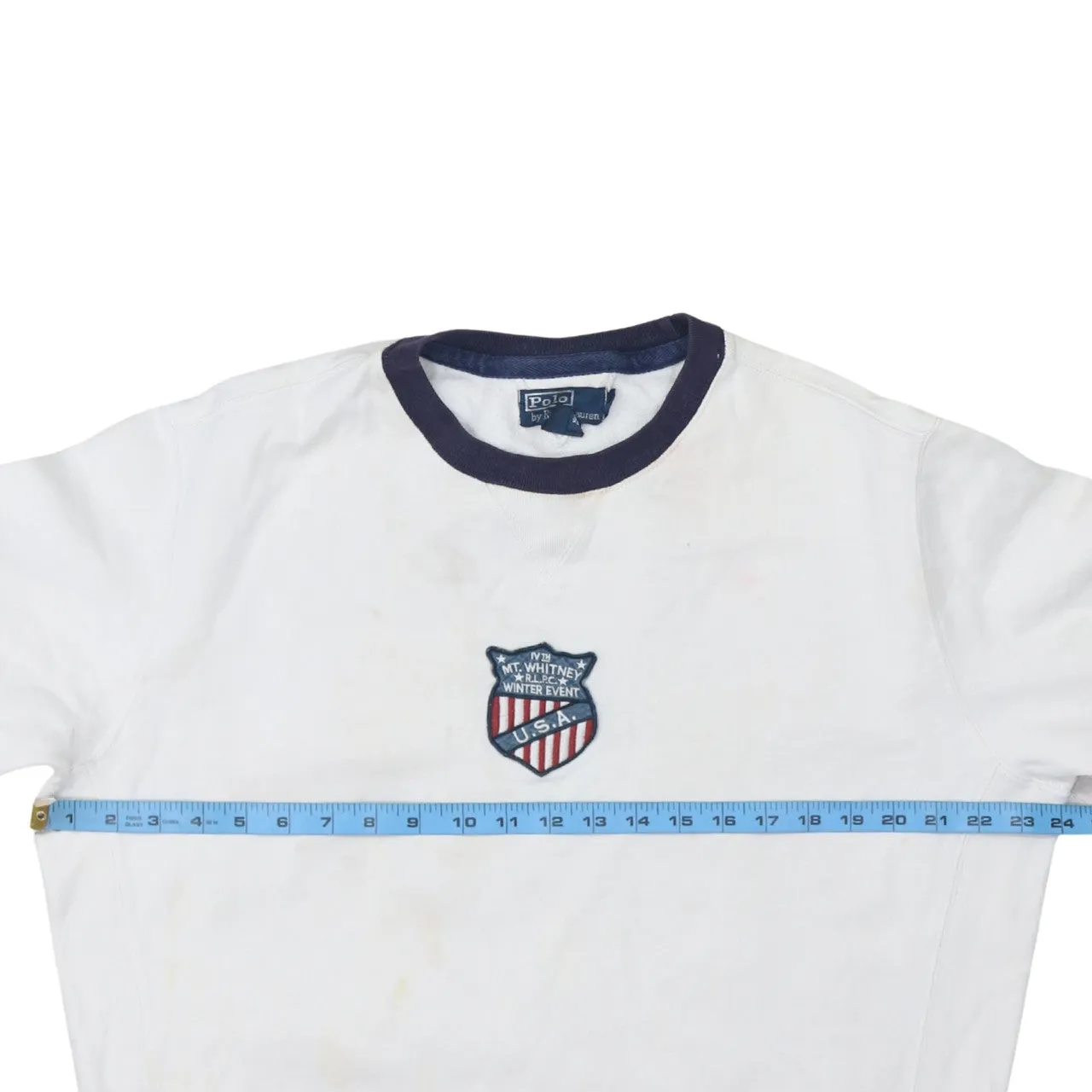 Polo Ralph Lauren White Sweatshirt Men's Large Embroidered Crest Navy Trim Pullover Top sold by Vintage Club product image thumbnail 5