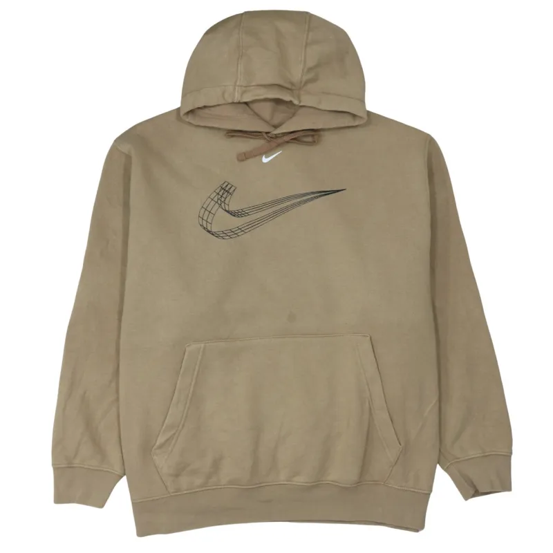 Nike Beige Cream Hoodie Men's XXLarge Printed Swoosh Logo Front Pocket Pullover Sweatshirt made by Nike
