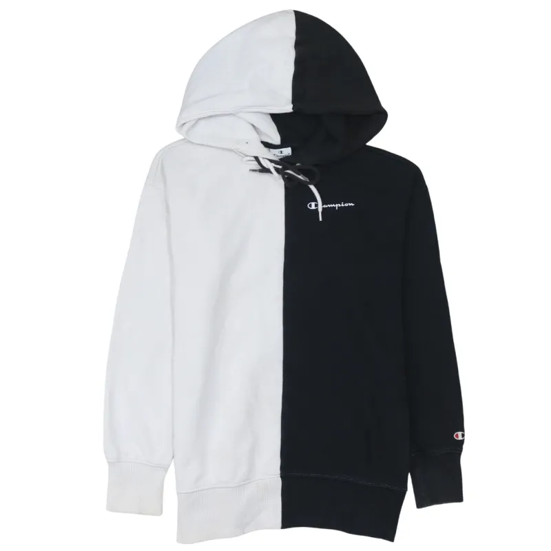 Champion Black White Hoodie Men's XSmall Embroidered Logo Split Panel Pullover Sweatshirt made by Champion