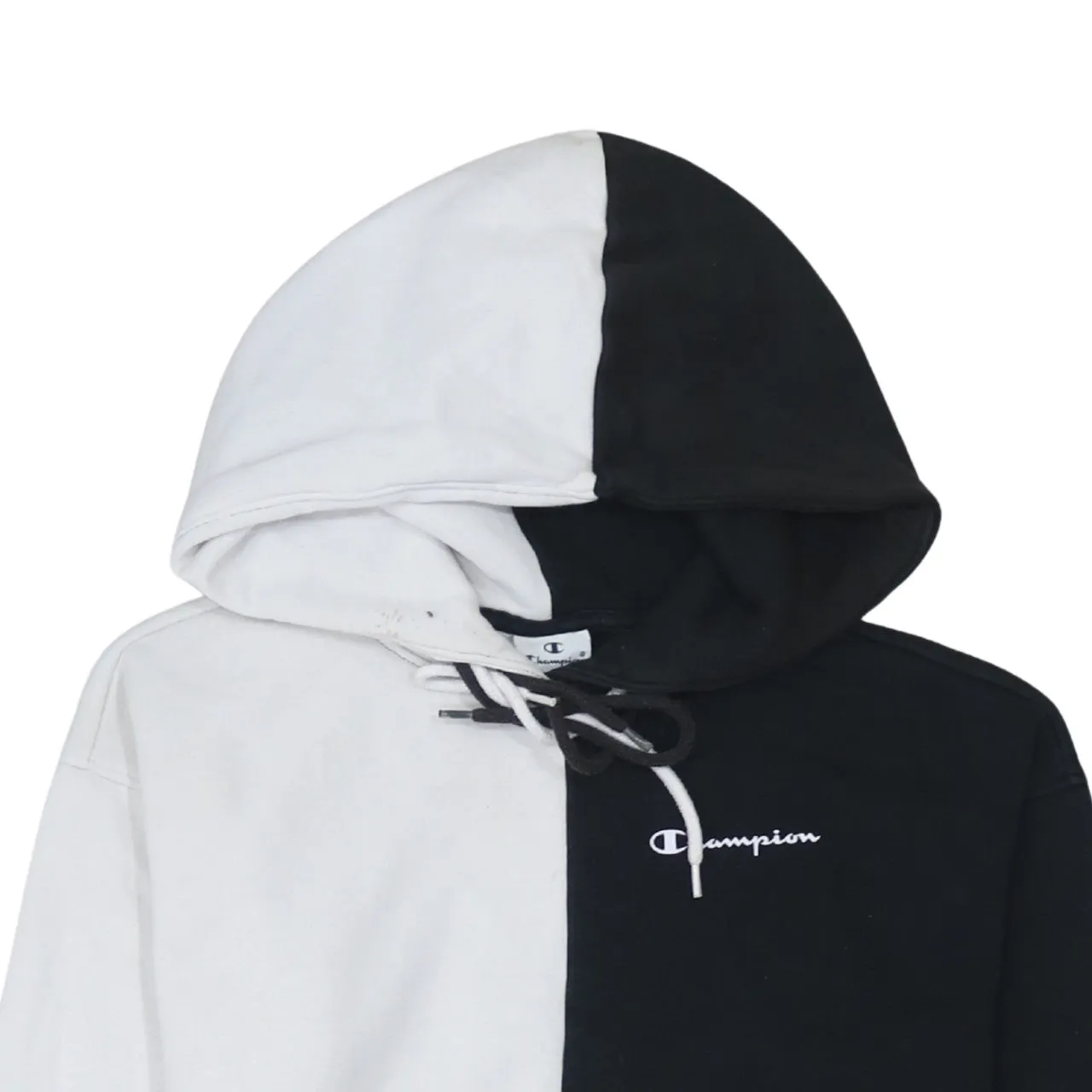 Champion Black White Hoodie Men's XSmall Embroidered Logo Split Panel Pullover Sweatshirt sold by Vintage Club product image thumbnail 3