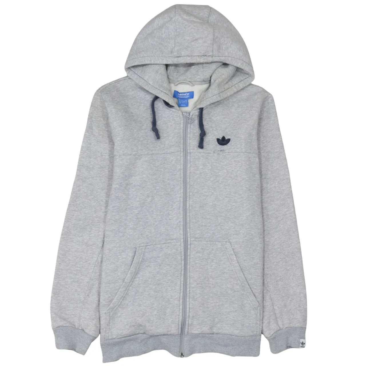 Adidas Grey Full Zip Hoodie Women's Large Embroidered Trefoil Logo Split Kangaroo Pocket Sweatshirt sold by Vintage Club