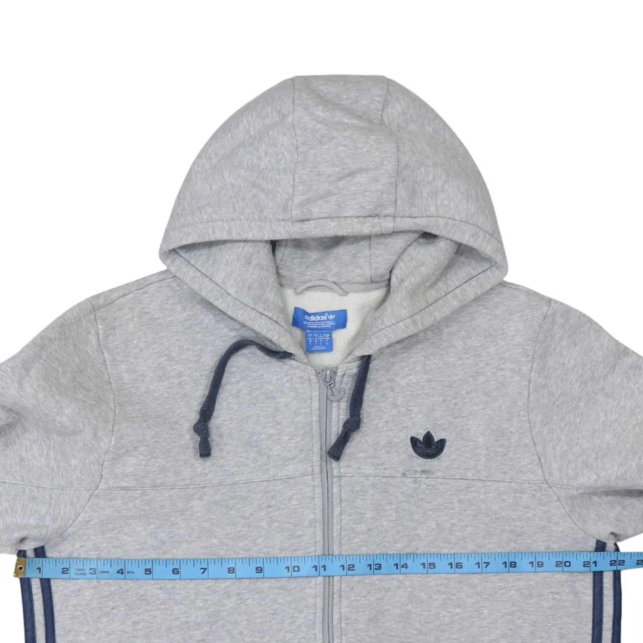 Adidas Grey Full Zip Hoodie Women's Large Embroidered Trefoil Logo Split Kangaroo Pocket Sweatshirt sold by Vintage Club product image thumbnail 5