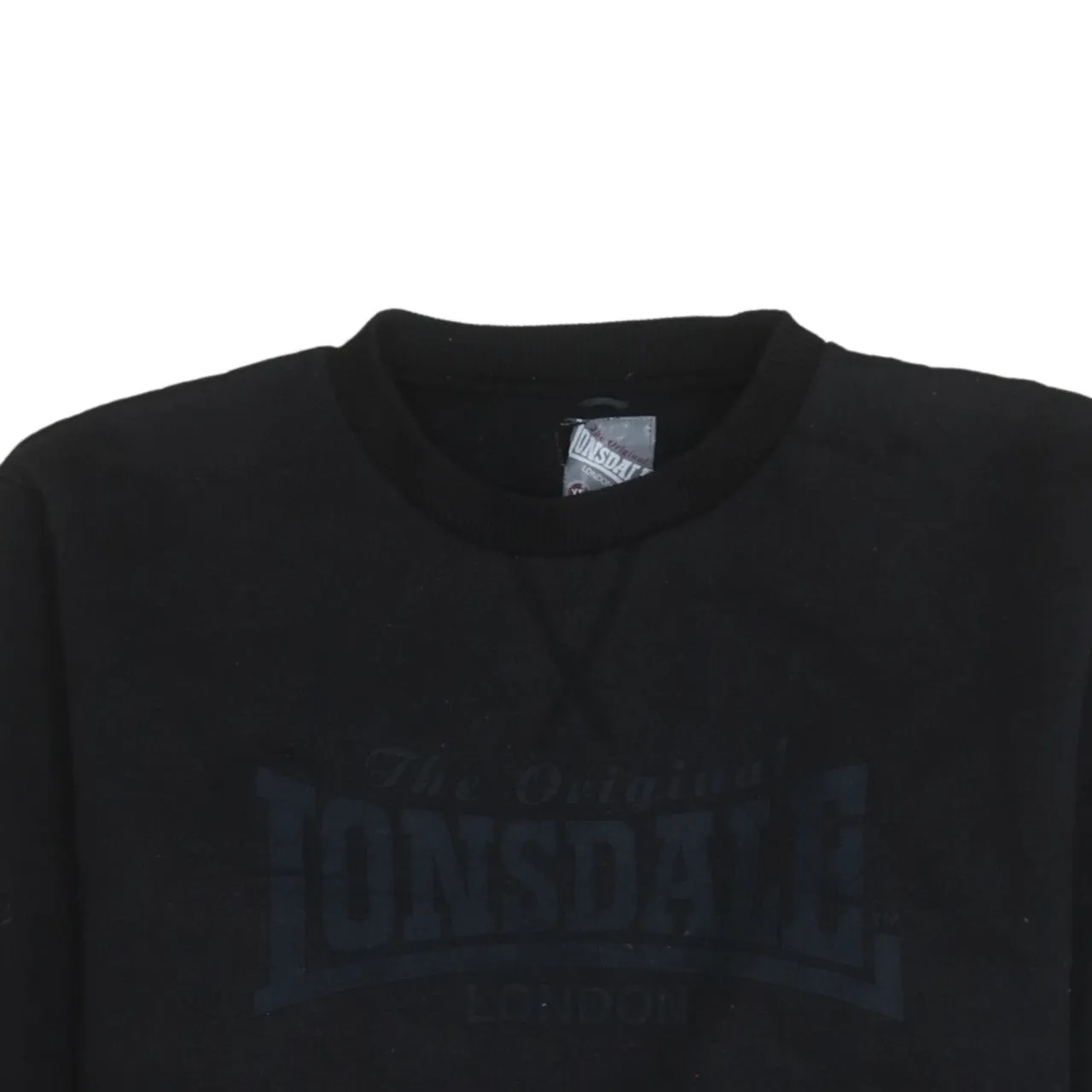 Lonsdale Black Sweatshirt Men's XLarge Embossed Front Logo Ribbed Cuffs Crewneck Pullover sold by Vintage Club product image thumbnail 3