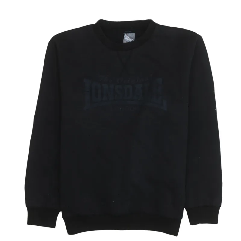 Lonsdale Black Sweatshirt Men's XLarge Embossed Front Logo Ribbed Cuffs Crewneck Pullover made by Vintage Club