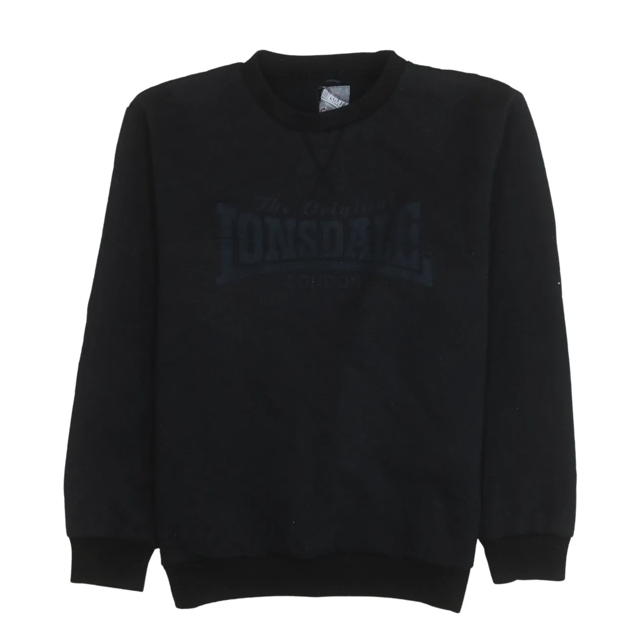 Lonsdale Black Sweatshirt Men's XLarge Embossed Front Logo Ribbed Cuffs Crewneck Pullover sold by Vintage Club