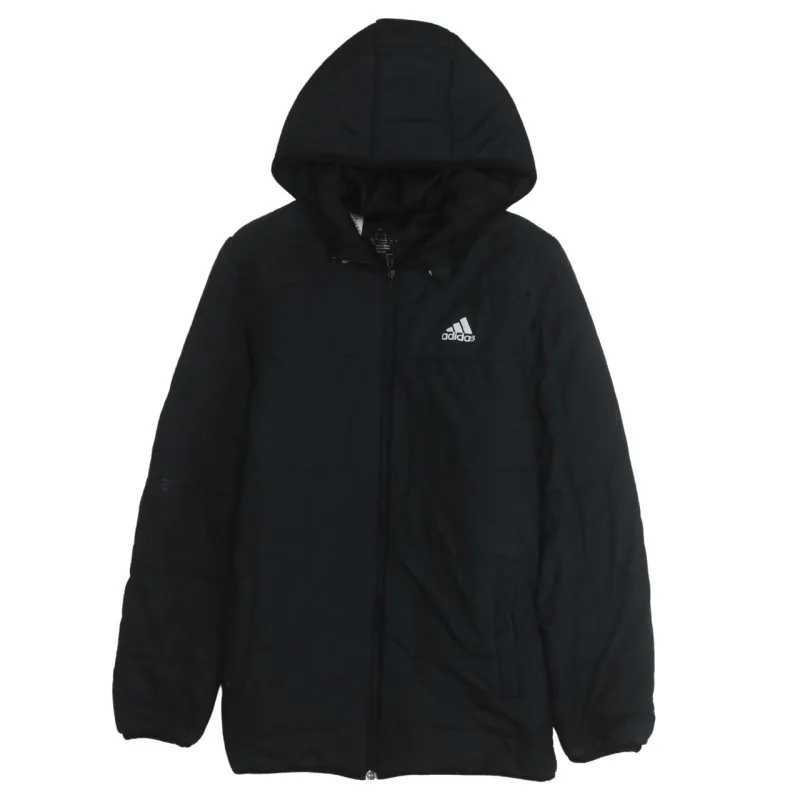 Adidas Black Hooded Jacket Women’s XSmall Full Zip Padded Embroidered Logo Outerwear sold by Vintage Club