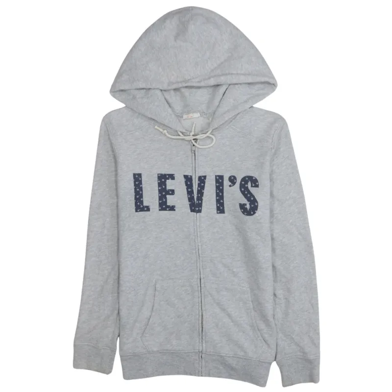 Levi's Light Grey Zip Hoodie Women's Medium Printed Logo Front Pockets Casual Sweatshirt made by Levi's