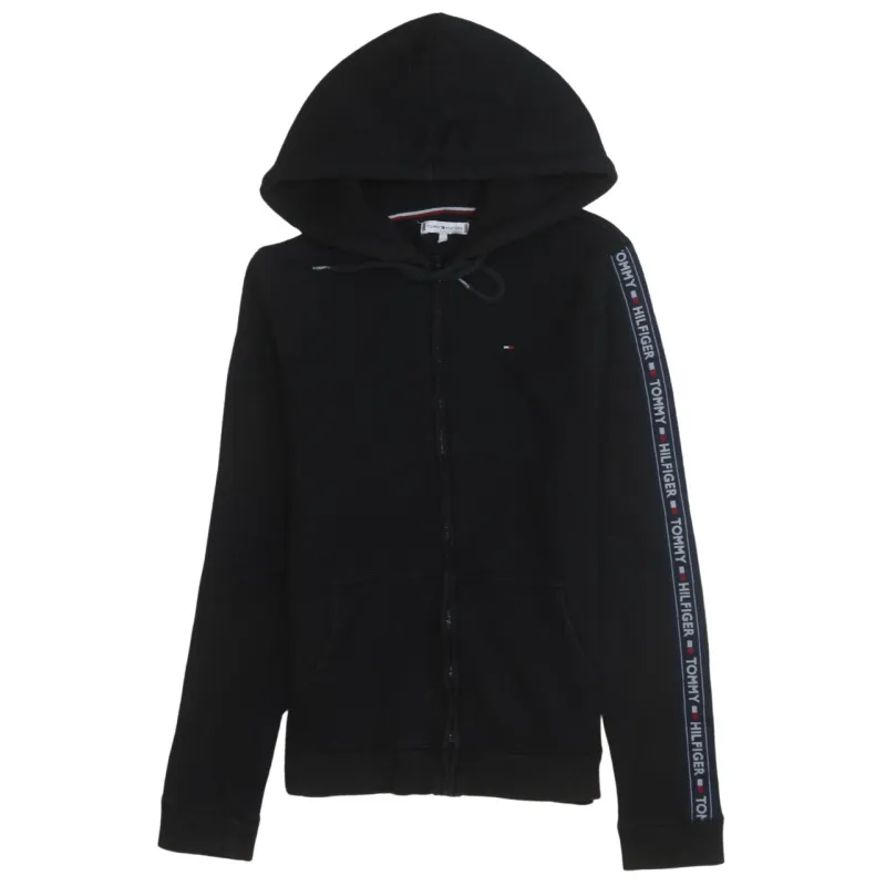 Tommy Hilfiger 90's Drawstring Pockets Full Zip Up Hoodie Large Black made by Tommy Hilfiger