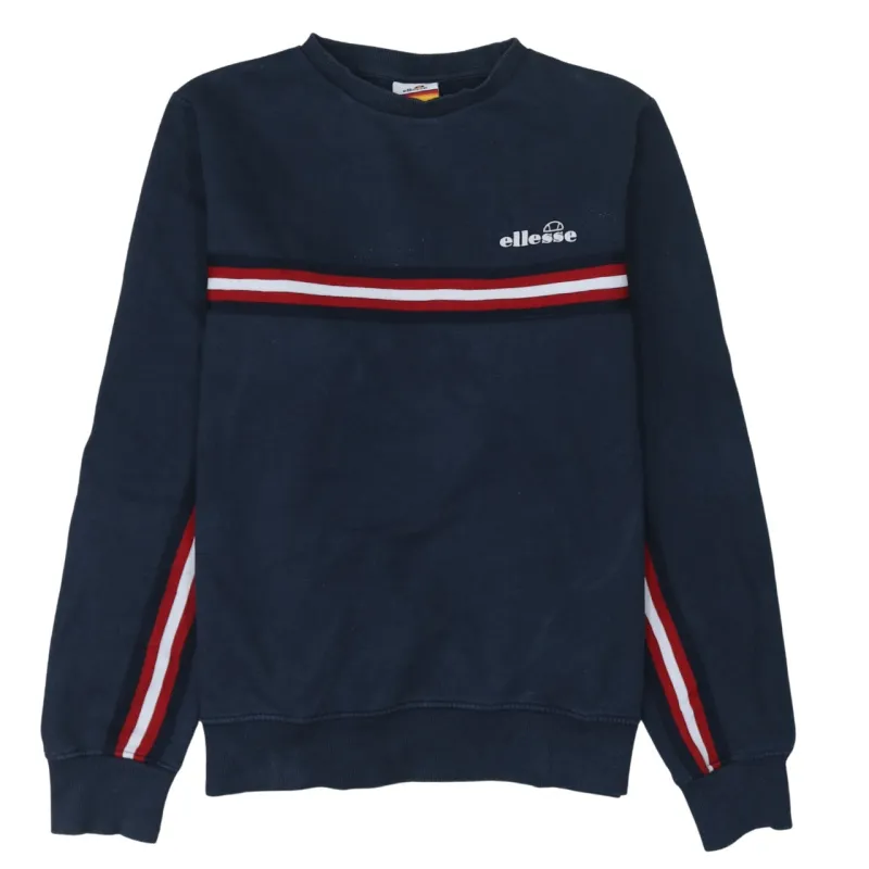 Ellesse Navy Blue Sweatshirt Women's XLarge Embroidered Logo Stripe Sleeves Crewneck Pullover sold by Vintage Club