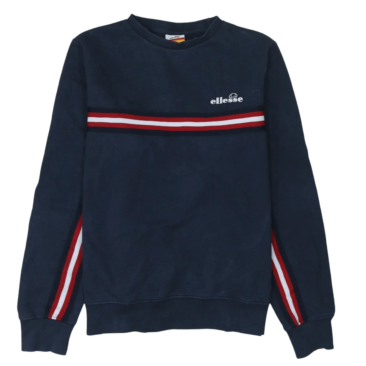 Ellesse Navy Blue Sweatshirt Women's XLarge Embroidered Logo Stripe Sleeves Crewneck Pullover sold by Vintage Club