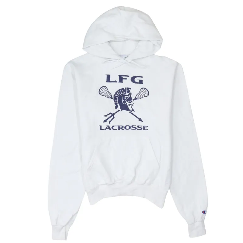 Champion White Hoodie Men's Small Printed LFG Lacrosse Graphic Number 11 Sweatshirt sold by Vintage Club