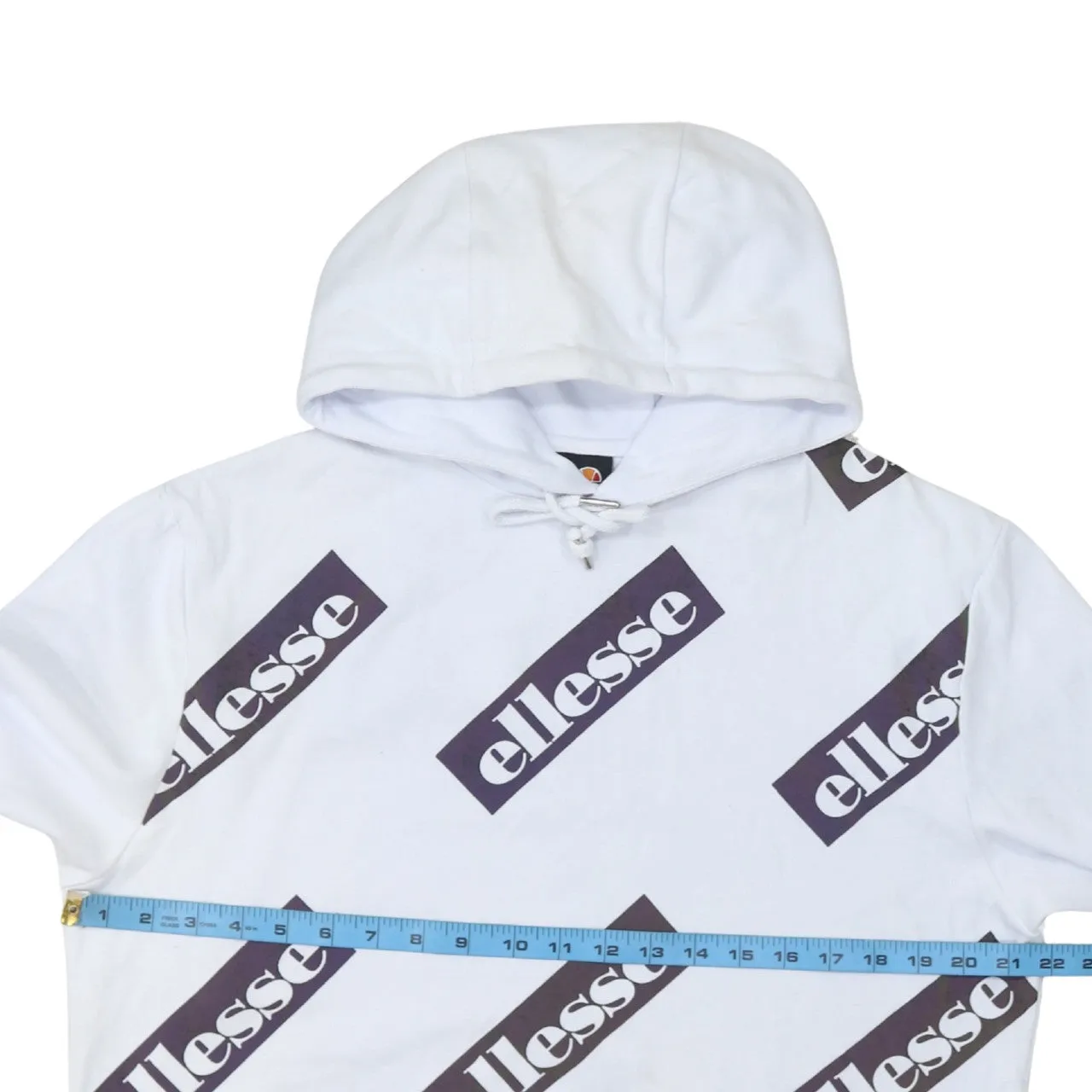 Ellesse White Hoodie Men’s Medium All Over Logo Print Drawstring Hood Front Pocket Sweatshirt sold by Vintage Club product image thumbnail 5