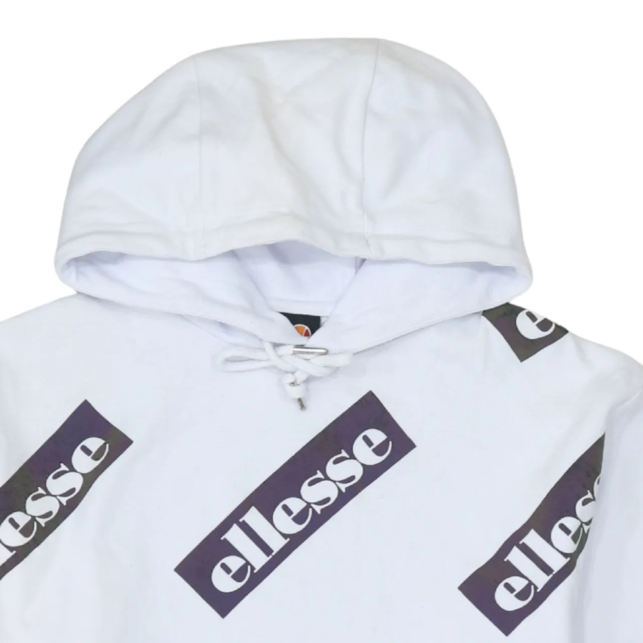 Ellesse White Hoodie Men’s Medium All Over Logo Print Drawstring Hood Front Pocket Sweatshirt sold by Vintage Club product image thumbnail 3