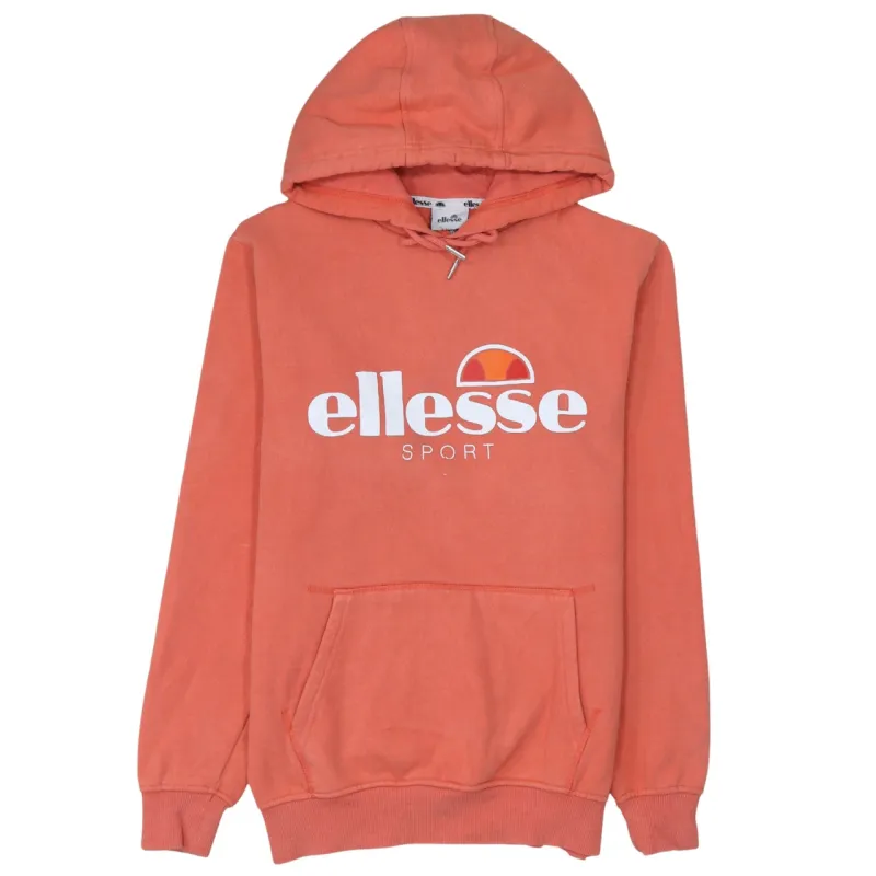 Ellesse Coral Orange Hoodie Women’s UK 10 Printed Logo Front Pocket Fleece Pullover Sweatshirt made by Ellesse