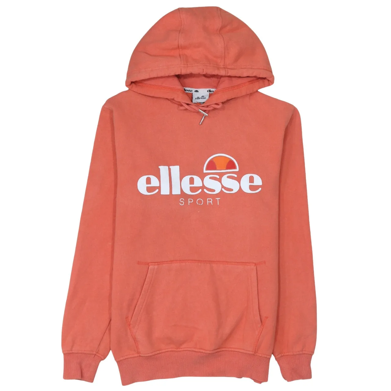 Ellesse Coral Orange Hoodie Women’s UK 10 Printed Logo Front Pocket Fleece Pullover Sweatshirt sold by Vintage Club