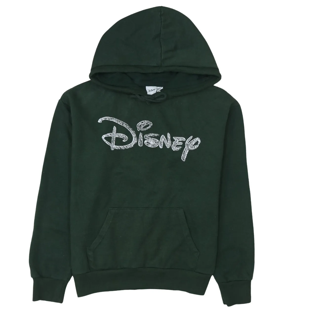 Disney Dark Green Hoodie Women's XSmall Printed Logo Front Pouch Fleece Pullover Sweatshirt sold by Vintage Club