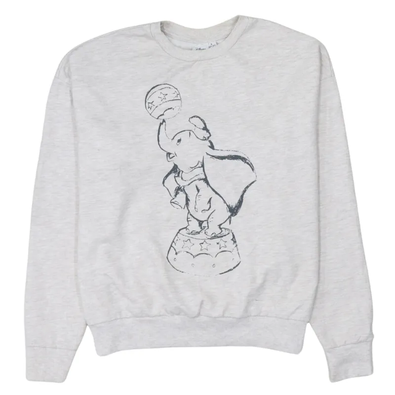 Disney Light Grey Sweatshirt Women's Small Dumbo Print Crewneck Fleece Pullover Top made by Disney
