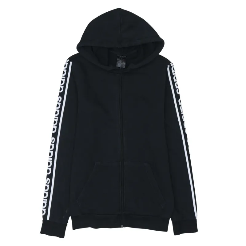 Adidas Black Zip Hoodie Women’s Small Sleeve Logo Tape Split Pockets Casual Top sold by Vintage Club