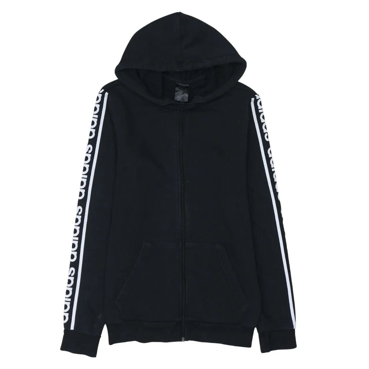 Adidas Black Zip Hoodie Women’s Small Sleeve Logo Tape Split Pockets Casual Top sold by Vintage Club