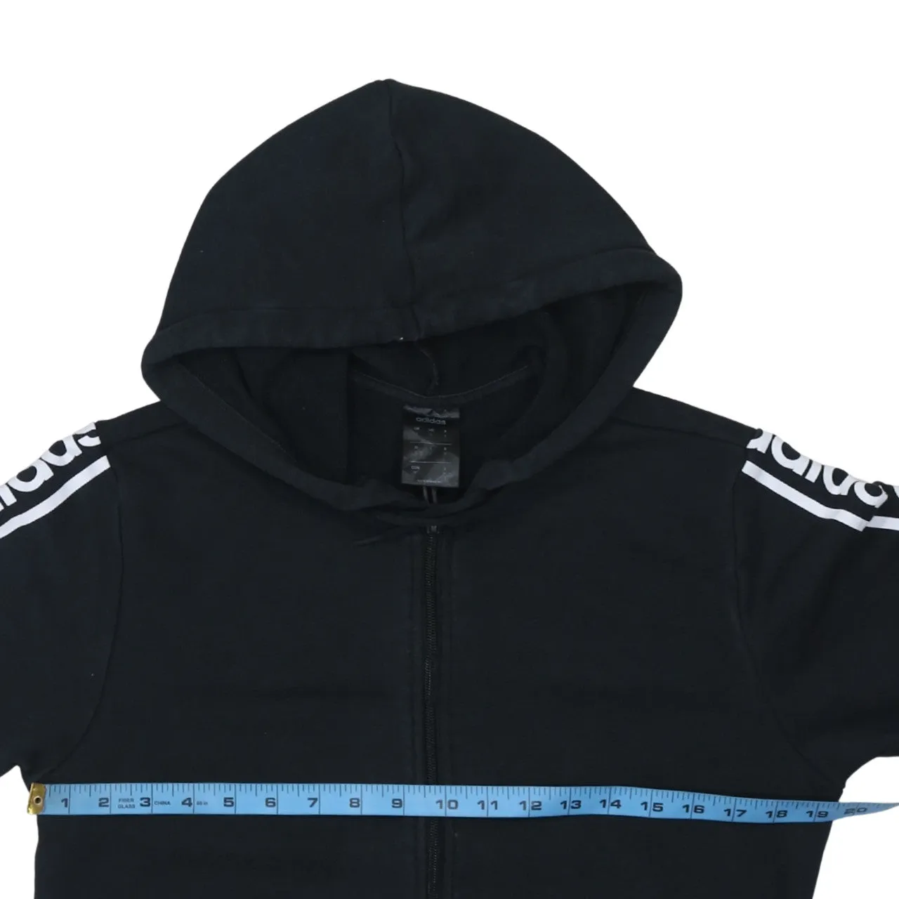 Adidas Black Zip Hoodie Women’s Small Sleeve Logo Tape Split Pockets Casual Top sold by Vintage Club product image thumbnail 5